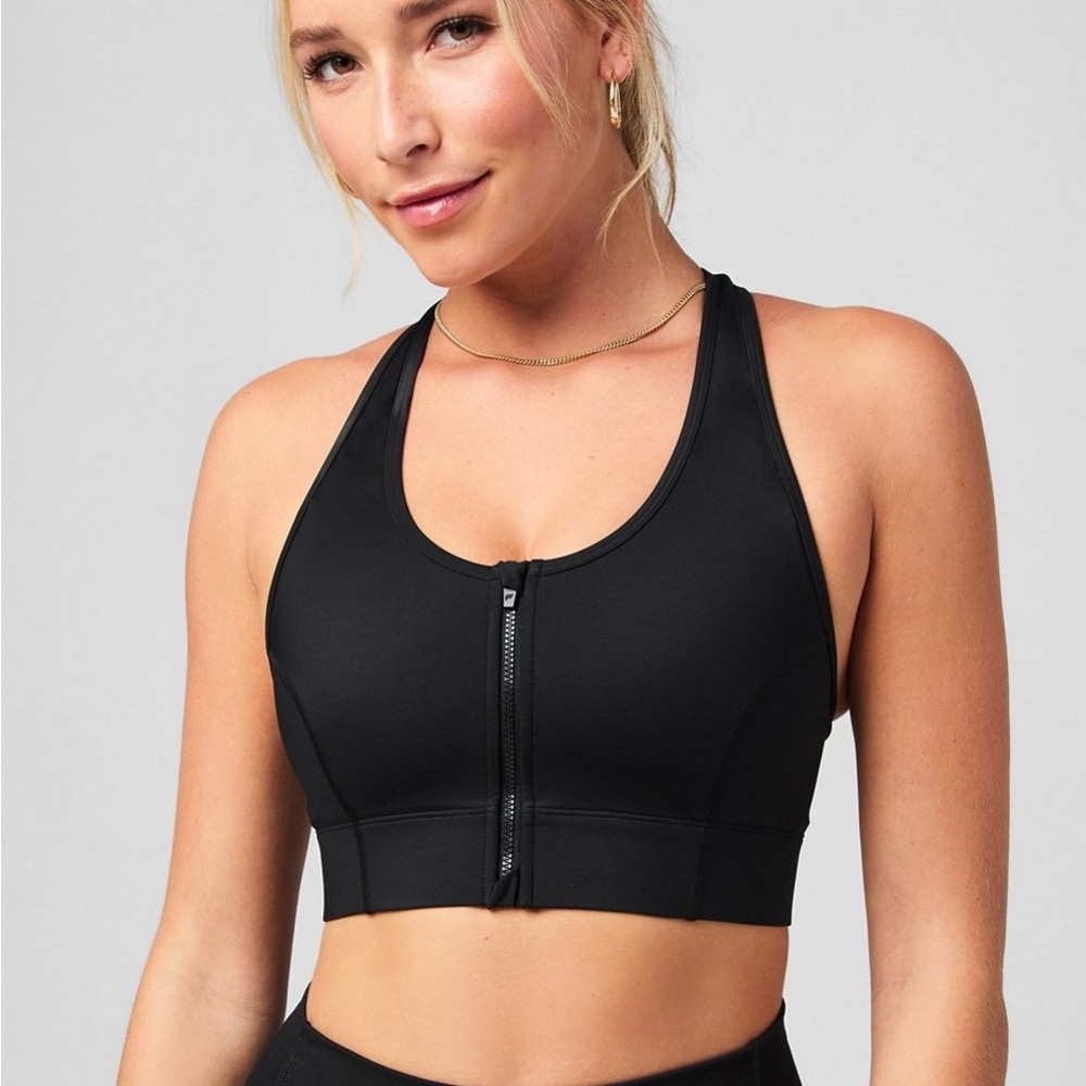 Black Zipper Front Sports Bra Fabletics